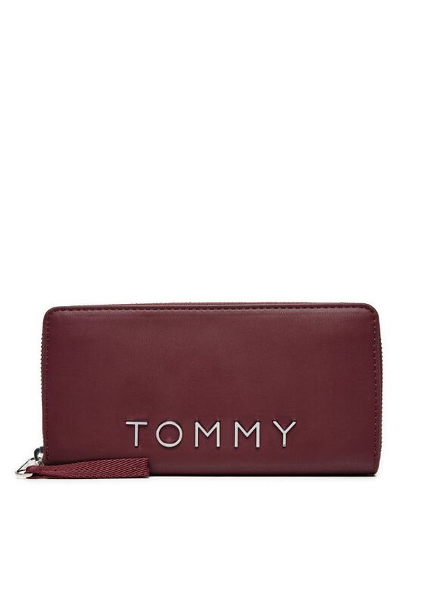 Tommy Jeans Duży Portfel Damski AW0AW16485 Bordowy. Kolor: czerwony. Materiał: skóra