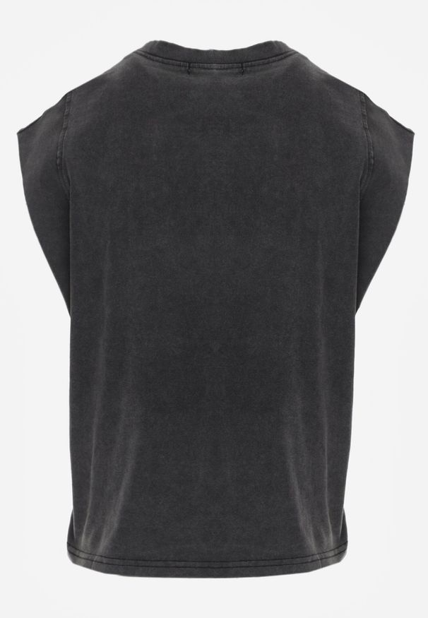 Born2be - Czarny Bawełniany Top z Efektem Sprania Belatia. Okazja: na co dzień. Kolor: czarny. Materiał: bawełna. Styl: casual