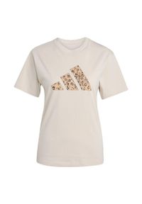 Adidas - Koszulka z grafiką zwierzęcą. Kolor: beżowy. Materiał: bawełna. Wzór: motyw zwierzęcy