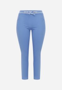 Born2be - Niebieskie Dopasowane Bawełniane Spodnie z Elastyczną Gumką w Pasie Brucknera. Okazja: na co dzień. Kolor: niebieski. Materiał: bawełna. Styl: casual #3