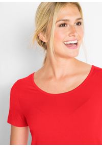 bonprix - Długi shirt z miękkiej wiskozy. Kolor: czerwony. Materiał: wiskoza. Długość rękawa: krótki rękaw. Długość: krótkie, długie. Wzór: gładki #3