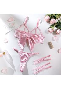 Intica - Komplet bielizny z kokardą regulowane ramiączka elegancki styl Radenka. Kolor: różowy. Materiał: materiał