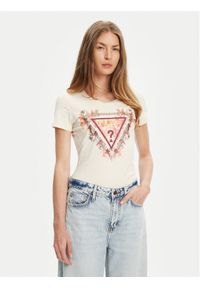 Guess T-Shirt W5YI08 J1314 Écru Regular Fit. Materiał: bawełna