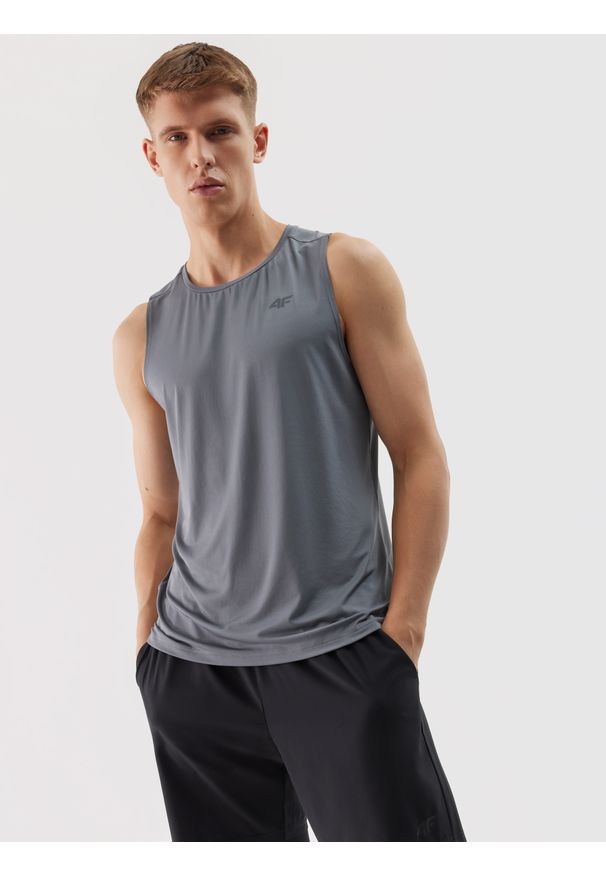 4f - 4F Tank top treningowy regular z materiału z recyklingu męski - szary M. Kolor: szary. Materiał: materiał. Wzór: gładki, jednolity, ze splotem. Sport: fitness