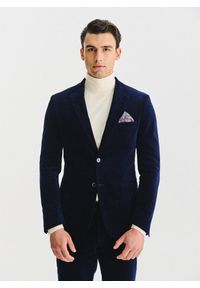 Pako Lorente - PAKO LORENTE - Granatowa sztruksowa marynarka męska. Okazja: na co dzień. Kolor: niebieski, brązowy. Materiał: sztruks. Styl: casual #1