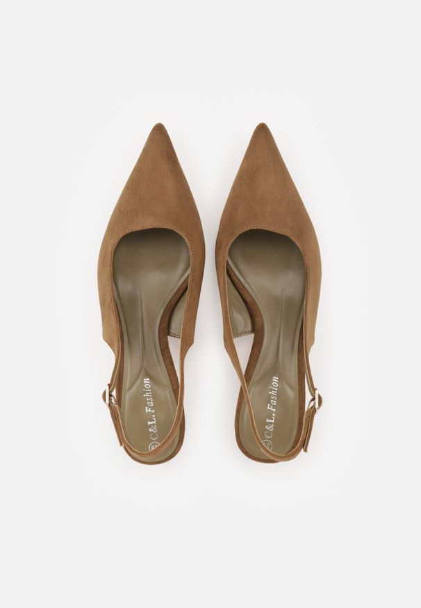 Born2be - Zielone Sandały na Szpilce Typu Kaczuszka z Odkrytą Piętą Vetiena. Okazja: na co dzień. Zapięcie: sprzączka. Kolor: zielony. Materiał: jeans. Obcas: na szpilce. Styl: casual, elegancki, klasyczny, wizytowy