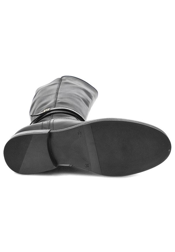 TOMMY HILFIGER - Czarne Kozaki Damskie Tommy Hilfiger Eleganckie Skórzane Buty. Kolor: czarny. Materiał: skóra. Szerokość cholewki: normalna. Wzór: aplikacja. Obcas: na obcasie. Styl: elegancki. Wysokość obcasa: niski