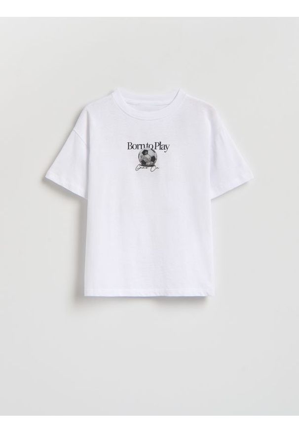 Reserved - Bawełniany t-shirt z nadrukiem - biały. Kolor: biały. Materiał: bawełna. Wzór: nadruk