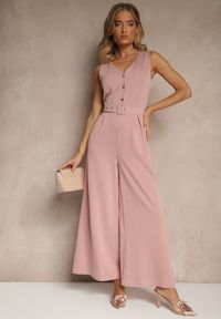 Renee - Różowy Kombinezon o Taliowanym Kroju z Wiskozą i Paskiem Raliorea. Kolor: różowy. Materiał: wiskoza. Styl: elegancki #5