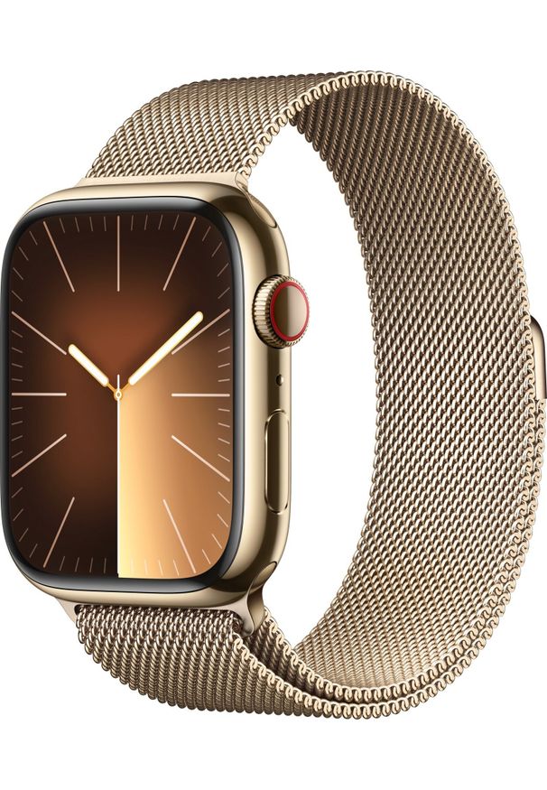 APPLE - Smartwatch Apple Watch 9 GPS + Cellular 45mm Gold Stainless Steel Złoty (MRMU3QP/A). Rodzaj zegarka: smartwatch. Kolor: złoty