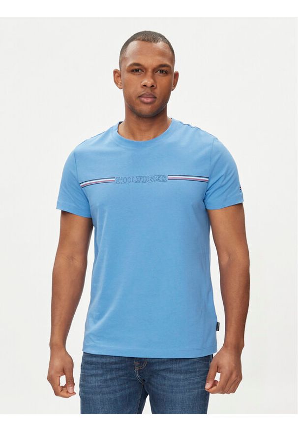 TOMMY HILFIGER - Tommy Hilfiger T-Shirt Stripe Chest MW0MW34428 Niebieski Regular Fit. Kolor: niebieski. Materiał: bawełna