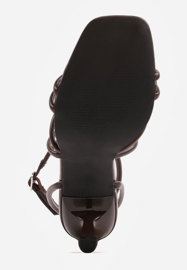 Renee - Brązowe Sandały na Szpilce z Cienkimi Paseczkami i Kwadratowym Noskiem Danita. Okazja: na co dzień, na imprezę. Kolor: brązowy. Materiał: skóra, koronka. Obcas: na szpilce. Styl: casual