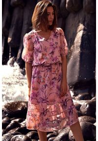 Style - Ekskluzywna szyfonowa sukienka w kwiaty. Materiał: szyfon. Wzór: kwiaty. Sezon: wiosna. Styl: elegancki #5