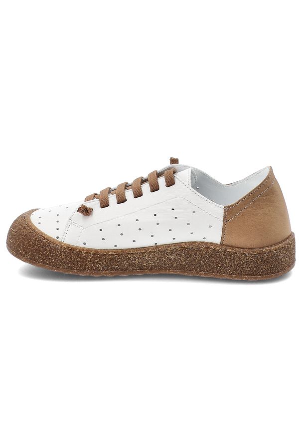 Półbuty damskie Ravini, ze skóry naturalnej licowej ażurowa cholewka sznurowanie wygodna podeszwa casual, białe, 1301-1. Okazja: na co dzień. Zapięcie: sznurówki. Kolor: biały. Materiał: skóra. Szerokość cholewki: normalna. Wzór: ażurowy. Styl: casual