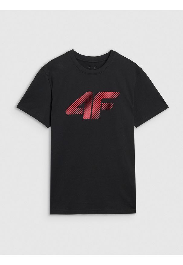 4f - T-shirt regular z nadrukiem męski - czarny. Okazja: na co dzień. Kolor: czarny. Materiał: bawełna, jersey, dzianina. Długość rękawa: krótki rękaw. Długość: krótkie. Wzór: nadruk. Styl: sportowy, casual, klasyczny