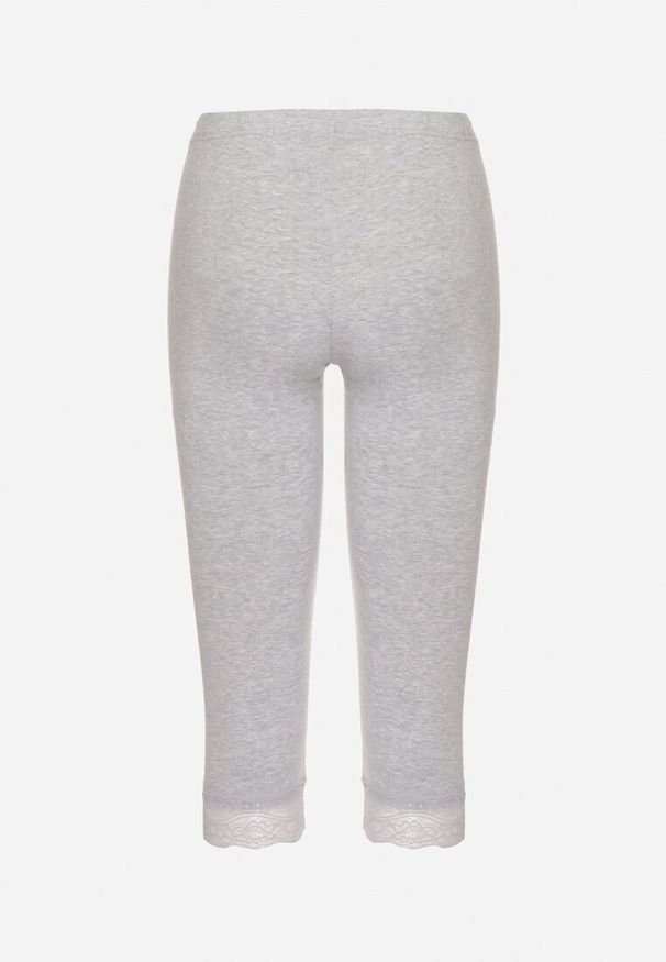 Born2be - Szare Legginsy Bawełniane z Elastyczną Gumką i Koronką na Nogawkach Efrine. Okazja: na co dzień, na spacer. Kolor: szary. Materiał: koronka, bawełna. Wzór: koronka. Styl: elegancki, casual