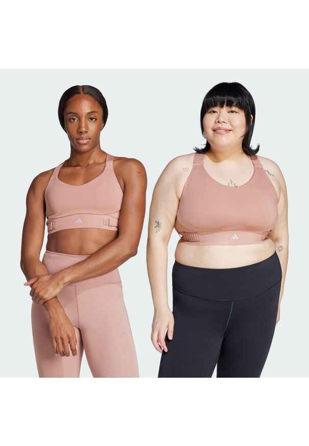 Adidas - Biustonosz FastImpact Luxe Run High-Support. Kolekcja: plus size. Kolor: różowy. Materiał: materiał. Sport: bieganie