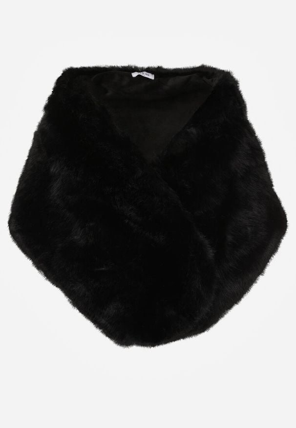 Born2be - Czarne Ponczo Etola z Futerka w Stylu Szala Cahreva. Okazja: na ślub cywilny, na wesele, na imprezę. Kolor: czarny. Materiał: futro. Styl: elegancki, klasyczny