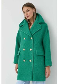 Red Valentino płaszcz wełniany kolor zielony przejściowy dwurzędowy. Okazja: na co dzień. Kolor: zielony. Materiał: wełna. Wzór: aplikacja. Styl: casual, klasyczny #3