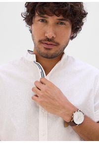 bonprix - Koszula z krótkim rękawem, z przewiewnej mieszanki lnu. Okazja: na co dzień. Typ kołnierza: kołnierzyk stójkowy. Kolor: biały. Materiał: len. Długość rękawa: krótki rękaw. Długość: krótkie. Sezon: lato. Styl: elegancki, casual #3