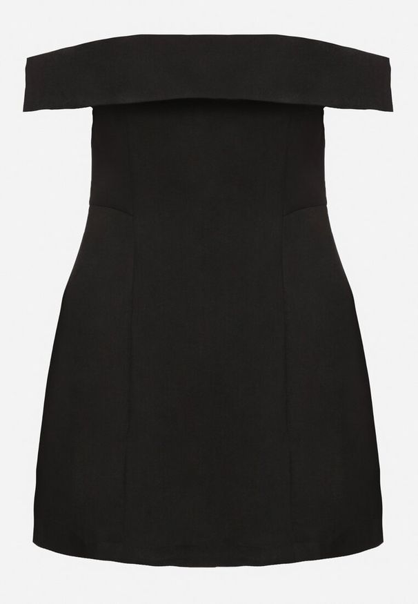 Born2be - Czarna Taliowana Sukienka z Dekoltem Bandeau z Zakładką Zelzemis. Kolor: czarny. Styl: klasyczny, elegancki