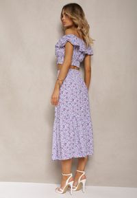 Renee - Fioletowy 2-częściowy Komplet Bawełniany z Topem i Długą Spódnicą w Kwiaty Agnda. Kolor: fioletowy. Materiał: bawełna. Wzór: kwiaty #4