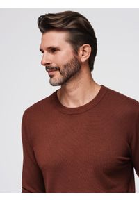 Ombre Clothing - Męski sweter z okrągłym dekoltem z elastycznej dzianiny o klasycznym splocie - bordowy V4 - Rozmiar: L. Okazja: na co dzień. Kolor: czerwony. Materiał: dzianina. Wzór: ze splotem. Styl: klasyczny #8