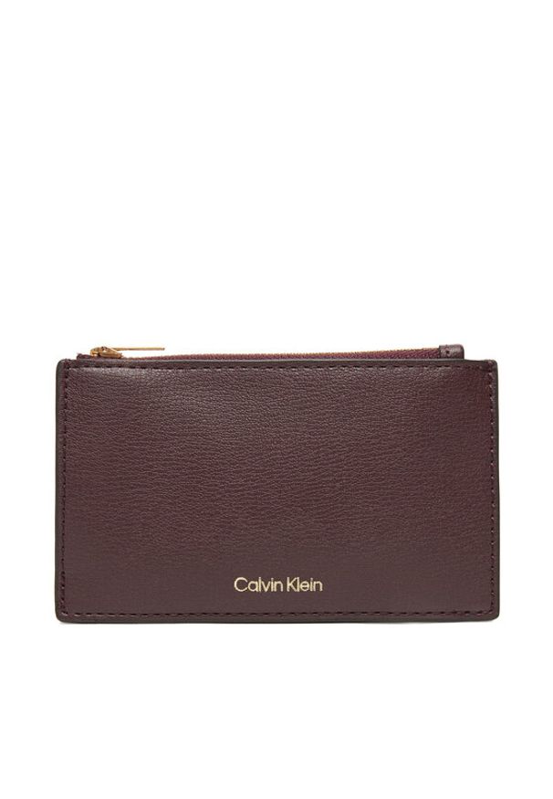 Calvin Klein Duży Portfel Damski Foil Logo Top Zip Cardcase LV04F1090G Bordowy. Kolor: czerwony. Materiał: skóra