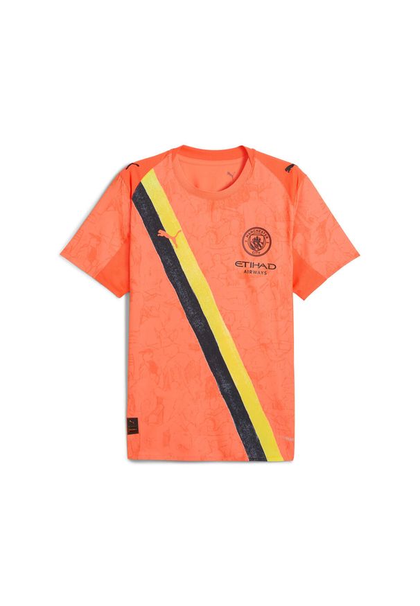 Puma - Męska autentyczna koszulka KIDSUPER × MANCHESTER CITY PUMA Neon Sun Black Orange. Kolor: czarny, żółty, wielokolorowy, pomarańczowy