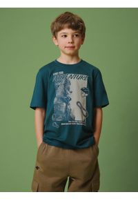 4f - 4F T-shirt regular z nadrukiem chłopięcy - turkusowy 164 (13-14 lat). Okazja: na co dzień. Kolor: turkusowy. Materiał: dzianina, bawełna. Wzór: nadruk. Sezon: lato. Styl: casual #1