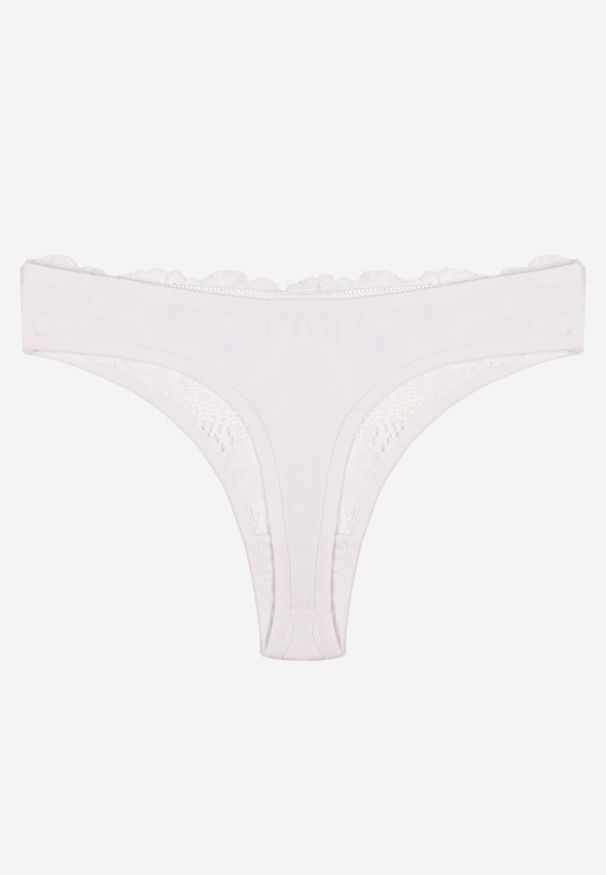 Renee - Białe Bawełniane Majtki Stringi z Koronką Ilwedana. Kolor: biały. Materiał: bawełna, koronka. Wzór: koronka