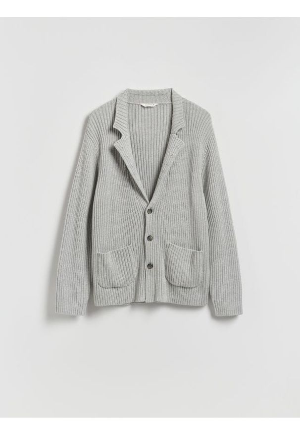 Reserved - Kardigan z domieszką wełny - jasnoszary. Kolor: szary. Materiał: wełna