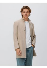 Reserved - Długi płaszcz z wełną - beżowy. Kolor: beżowy. Materiał: wełna. Długość: długie #1