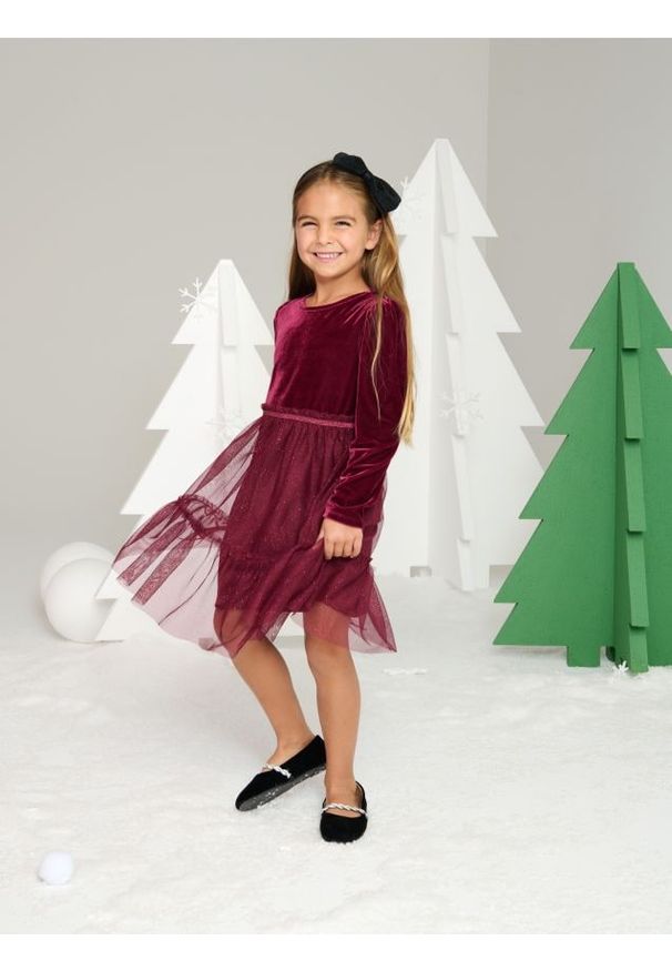 Sinsay - Sukienka - bordowy. Kolor: czerwony. Materiał: tiul. Styl: wizytowy