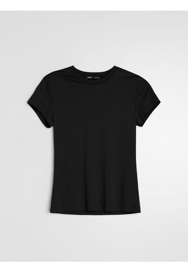 Sinsay - Gładka koszulka basic - czarny. Kolor: czarny. Wzór: gładki