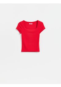 Reserved - T-shirt slim fit z modalem - czerwony. Kolor: czerwony. Materiał: dzianina #1