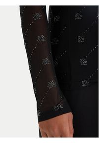 Karl Lagerfeld - KARL LAGERFELD Bluzka B1W17024 Czarny Slim Fit. Typ kołnierza: dekolt w karo. Kolor: czarny. Materiał: syntetyk #4