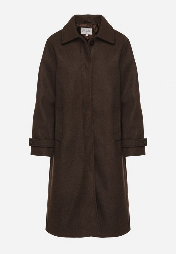 Born2be - Brązowy Jednorzędowy Płaszcz z Wełną i Wiskozą w Stylu Trencza Lutila. Okazja: na co dzień, na spotkanie biznesowe. Kolor: brązowy. Materiał: wełna, wiskoza. Styl: biznesowy, casual, elegancki