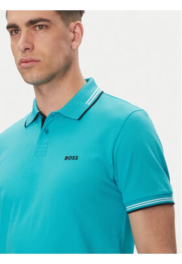 BOSS Polo Paul 50506193 Turkusowy Slim Fit. Typ kołnierza: polo. Kolor: turkusowy. Materiał: bawełna