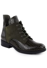 Botki damskie lakierowane kroko zielone Vinceza 26-16477. Kolor: zielony. Materiał: skóra ekologiczna. Styl: elegancki