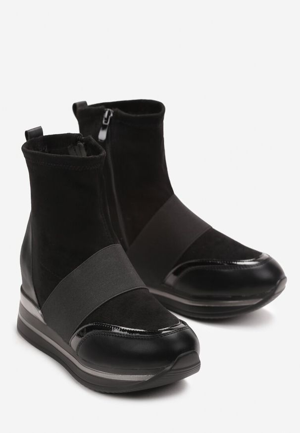 Born2be - Czarne Botki na Ukrytej Koturnie Lecis. Kolor: czarny. Obcas: na koturnie. Styl: elegancki