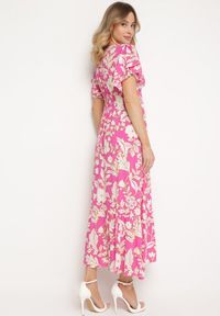 Born2be - Różowa Wiskozowa Rozkloszowana Sukienka z Ozdobnym Wiązaniem i Koronkową Tasiemką z Gumką w Pasie Lalmarie. Okazja: na spotkanie biznesowe, na co dzień, na spacer, do pracy. Kolor: różowy. Materiał: wiskoza, koronka. Wzór: aplikacja. Styl: biznesowy, casual #5