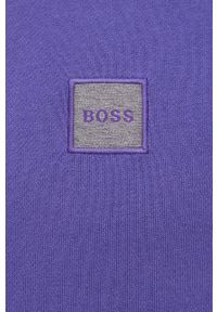 BOSS - Boss Bluza bawełniana męska kolor różowy gładka. Okazja: na co dzień. Kolor: fioletowy. Materiał: bawełna. Długość rękawa: raglanowy rękaw. Wzór: gładki. Styl: casual