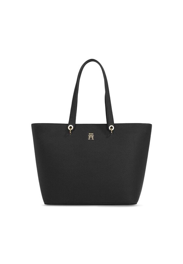 TOMMY HILFIGER - Tommy Hilfiger Torebka Th Emblem Tote AW0AW15178 Czarny. Kolor: czarny. Materiał: skórzane