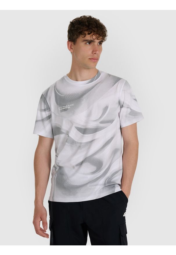 4f - 4F T-shirt regular z nadrukiem męski - biały M. Okazja: na co dzień. Kolor: biały. Materiał: bawełna. Wzór: nadruk. Styl: casual