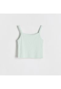 Reserved - Top na ramiączkach - Zielony. Kolor: zielony. Materiał: bawełna, włókno, dzianina. Długość rękawa: na ramiączkach. Długość: krótkie #1