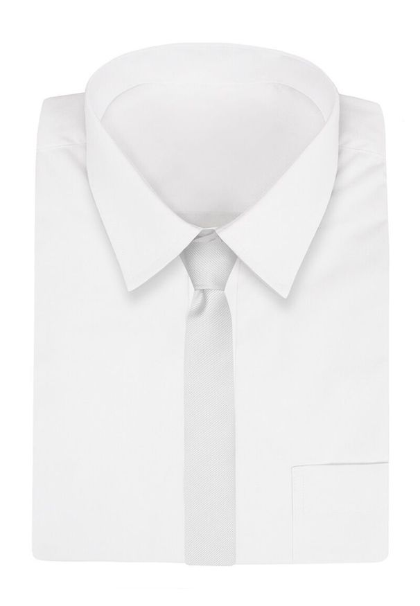 Wąski Krawat, Srebrny, Jasny Szary Śledź Męski, 5 cm, w Drobny Prążek, Jednokolorowy Angelo di Monti. Kolor: srebrny, wielokolorowy, szary. Materiał: tkanina. Wzór: prążki. Styl: wizytowy, elegancki