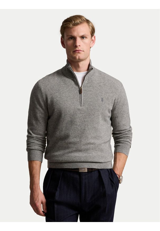 Polo Ralph Lauren Sweter 710876756009 Szary Regular Fit. Typ kołnierza: polo. Kolor: szary. Materiał: wełna