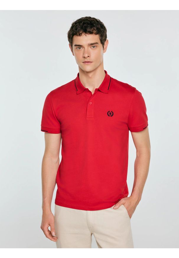 Big-Star - Koszulka męska polo bordowa Polian 604. Typ kołnierza: polo. Kolor: czerwony. Materiał: dzianina, materiał, bawełna. Wzór: haft, paski, aplikacja. Styl: klasyczny, elegancki