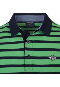 Koszulka Polo - Męska - Pako Jeans - Zielona w Granatowy Prążek. Okazja: na co dzień. Typ kołnierza: polo. Kolor: wielokolorowy, niebieski, zielony. Materiał: bawełna. Wzór: paski, prążki. Styl: casual #3